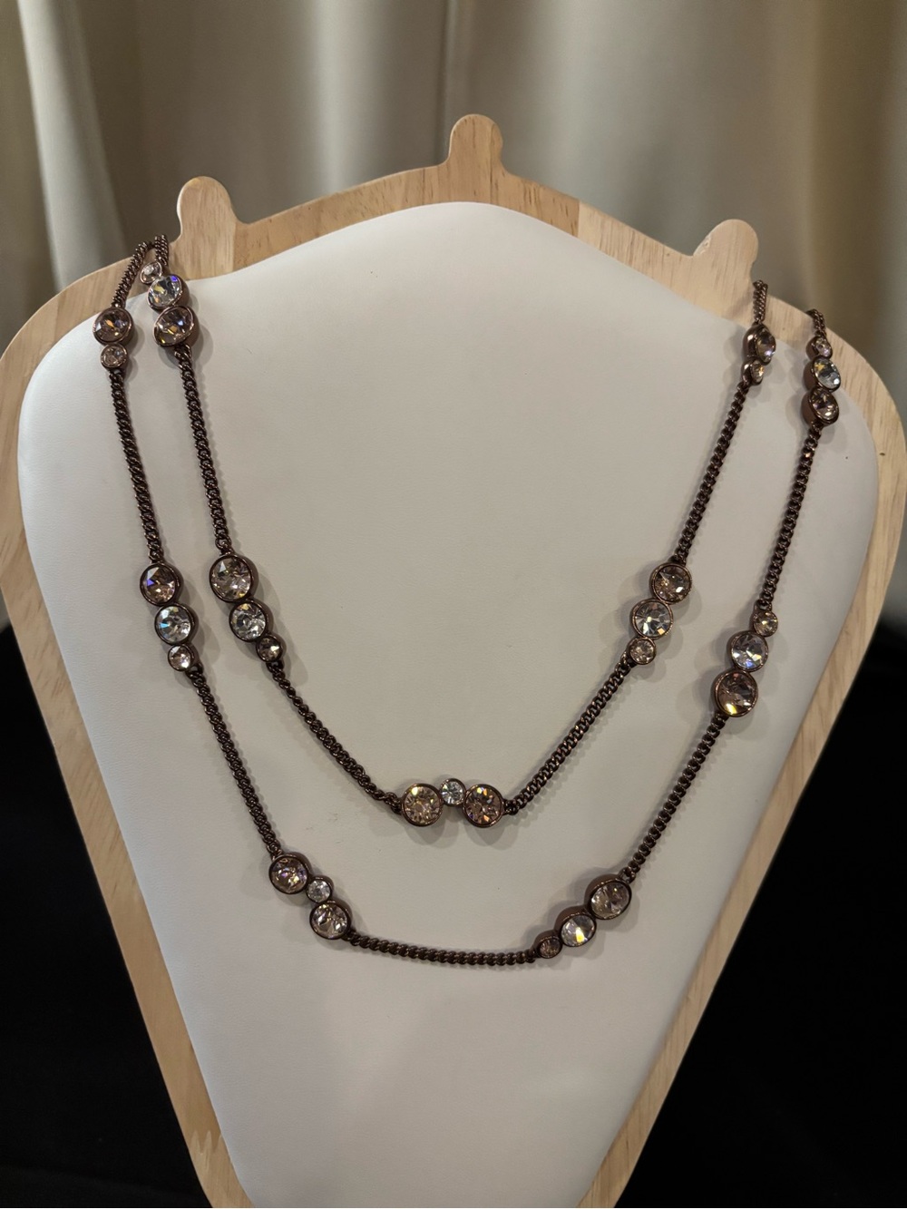Rose Gold Crystal-Accent Long Layered Necklace in Smoky Brown